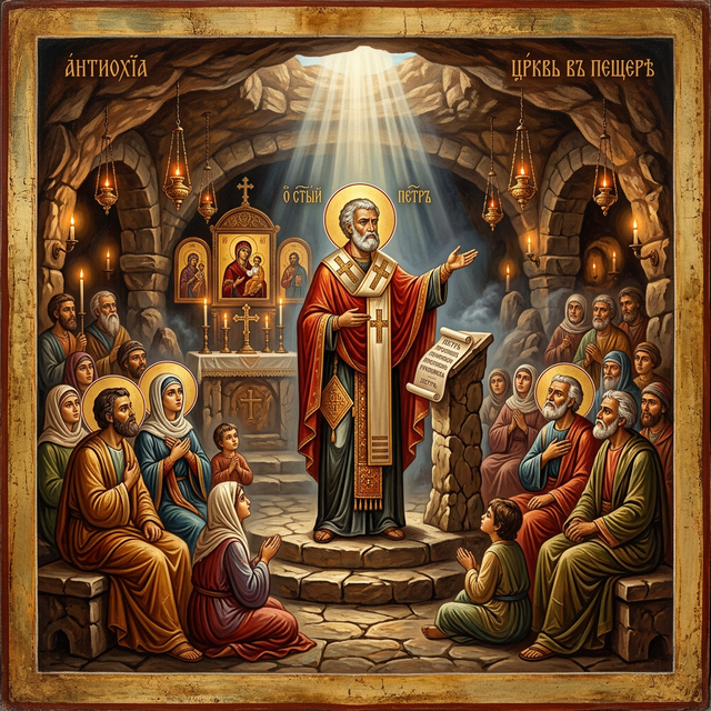 St. Peter preaching in the Cave Church in Antioch