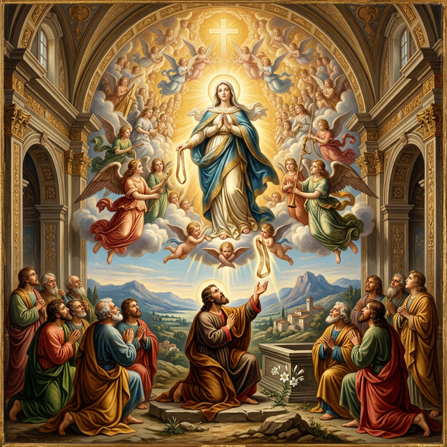 St. Mary handing her Holy Girdle to St. Thomas